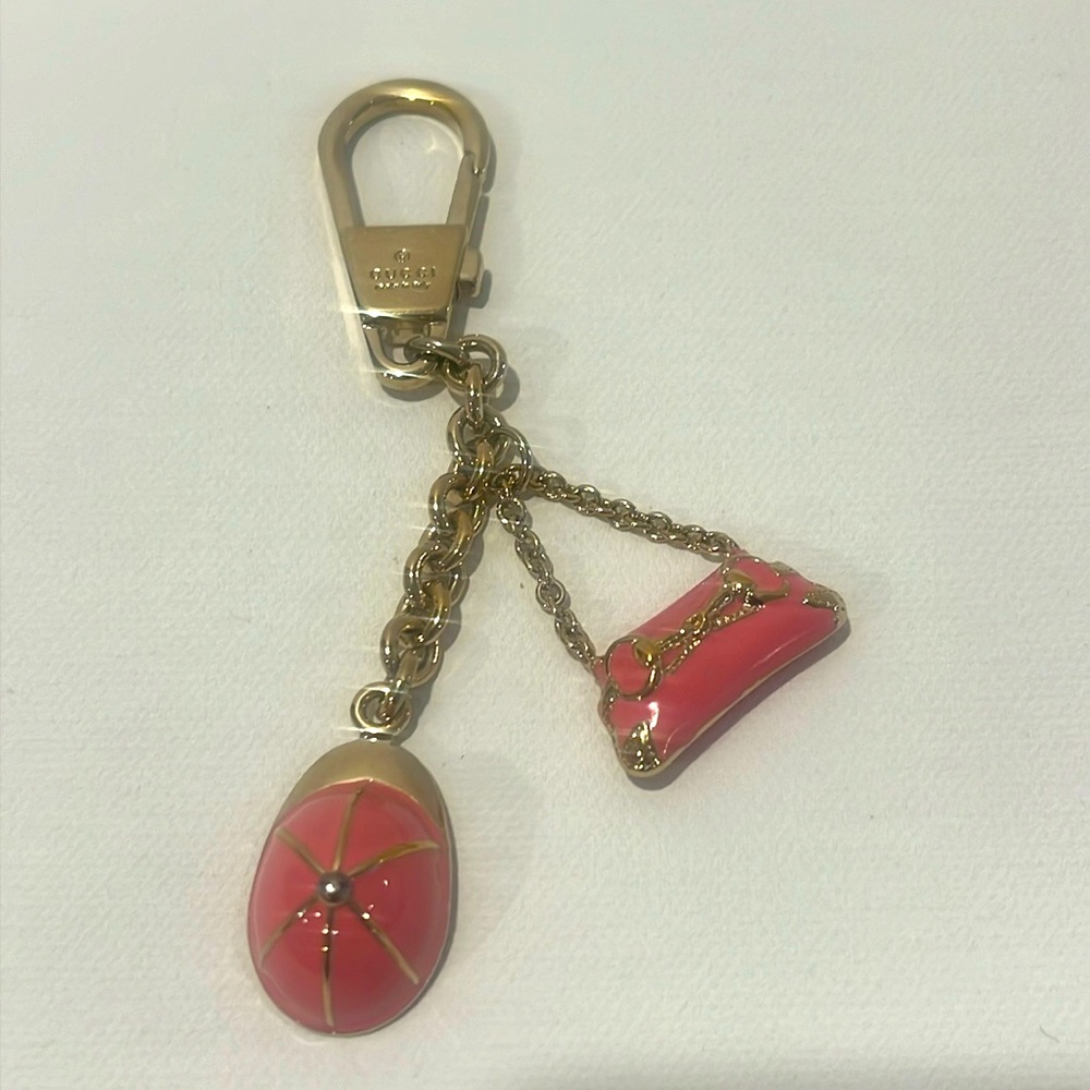 Gucci pink baseball cap key chain bag charm
